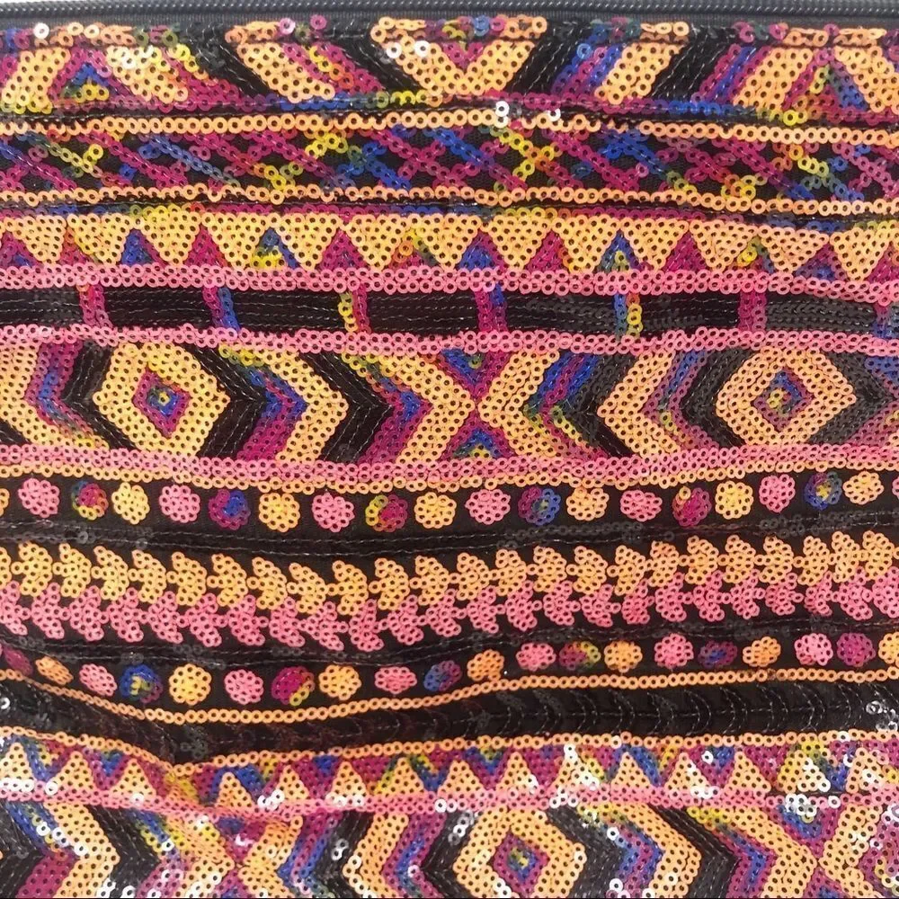 UNBRANDED | SEQUIN Aztec Print Small Clutch or Cosmetic Bag